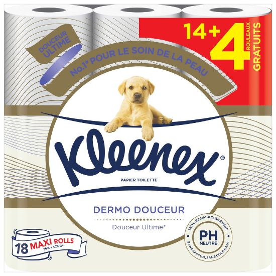 Pilt Kleenex tualettpaber Dermo Douceur 18 rulli 180 lehte 3-kihiline