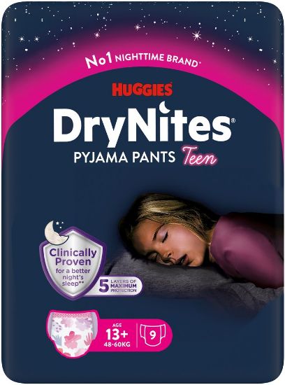 Pilt Huggies püksmähkmed DryNites 49-60kg 13+ aastane tüdruk 9tk