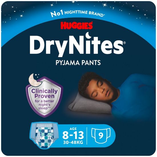 Pilt Huggies püksmähkmed DryNites 30-48kg 8-13aastane poiss 9tk