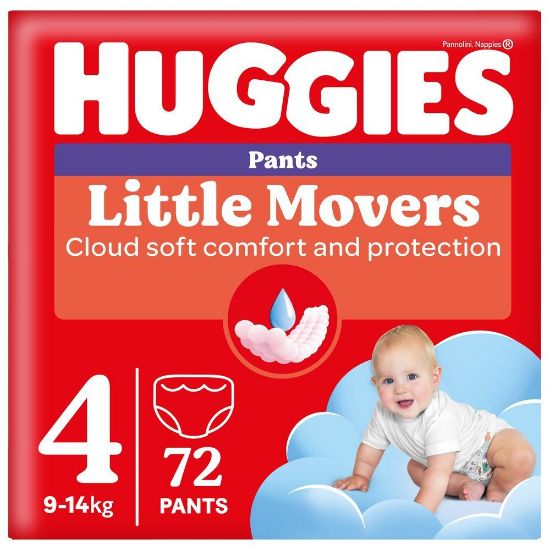 Pilt Huggies püksmähkmed Little Movers 4 Box Boy 9-14kg 72tk