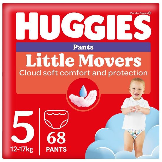 Pilt Huggies püksmähkmed Little Movers 5 Box Boy 12-17kg 68tk