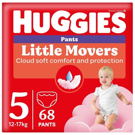 Pilt Huggies püksmähkmed Little Movers 5 Box Girl 12-17kg 68tk