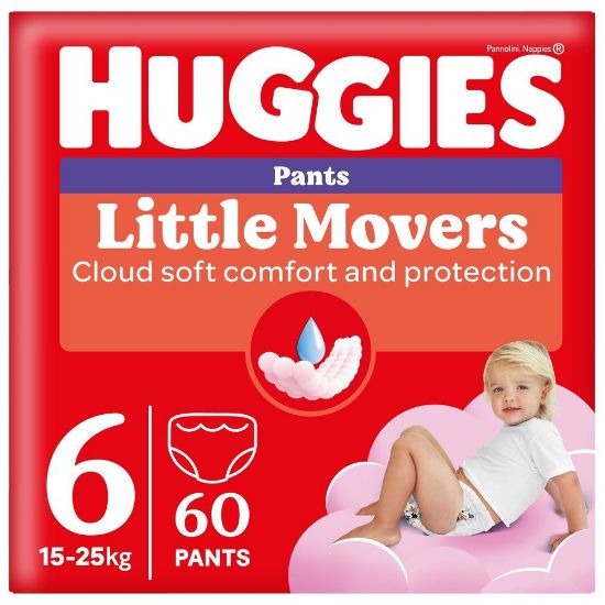 Pilt Huggies püksmähkmed Little Movers 6 Box Girl 15-25kg 60tk