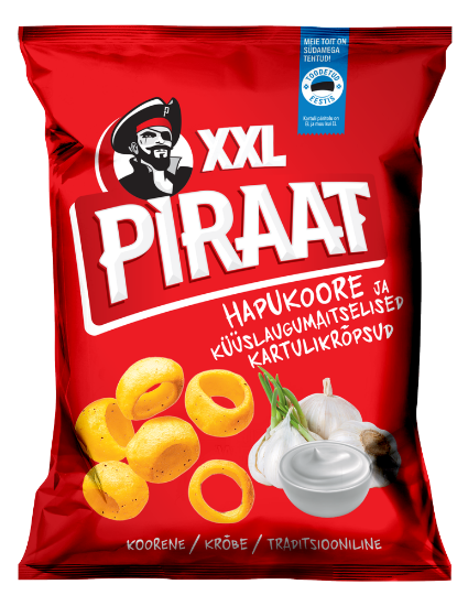 Pilt Piraat kartulikrõpsud XXL hapukoore ja küüslauguga 220g
